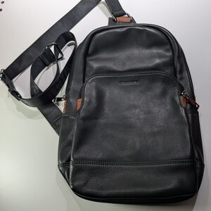 Champs Black Leather Sling Belt Bag with Brown Accents